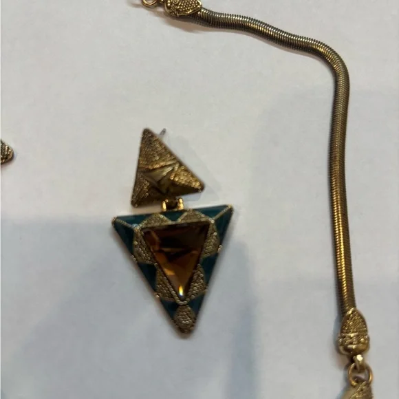 Geometric Gold and Brown Necklace Set - Picture 2 of 5